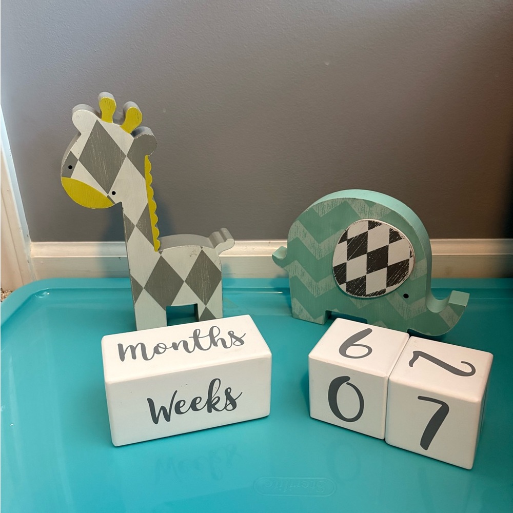 Gray and Yellow Giraffe and Elephant Nursery Decor